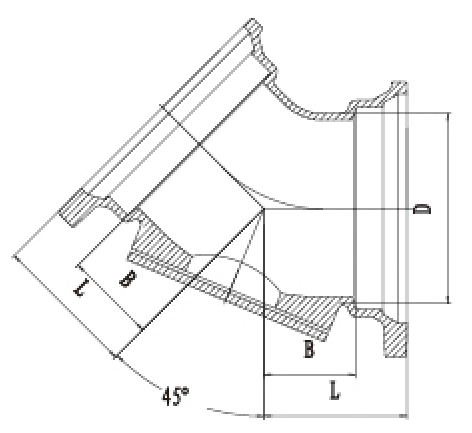 B型45度帶門彎頭結(jié)構(gòu)圖